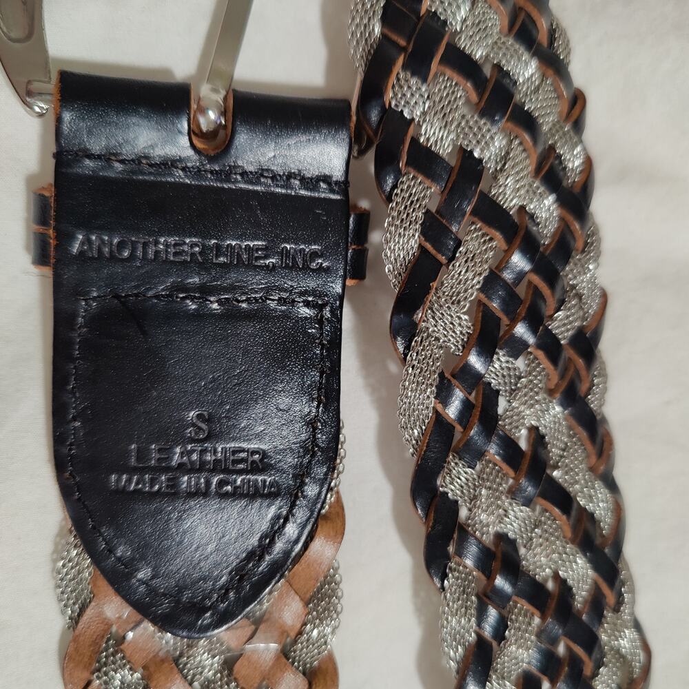 Another Line Woven Leather & Silver Mesh Belt S 34” Boho Western - Picture 7 of 8
